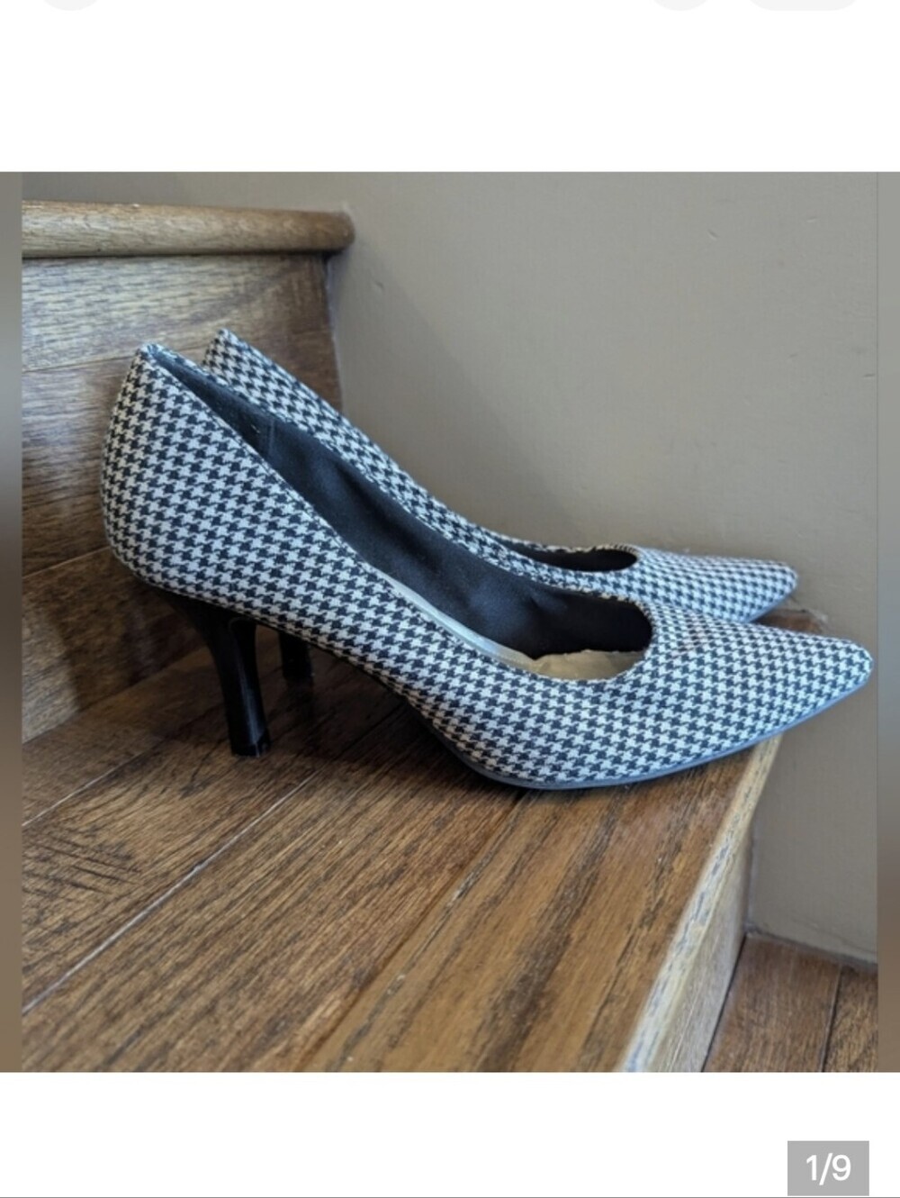 Retro Black and White houndstooth Checkered Heels Size: US 10 By Predictions